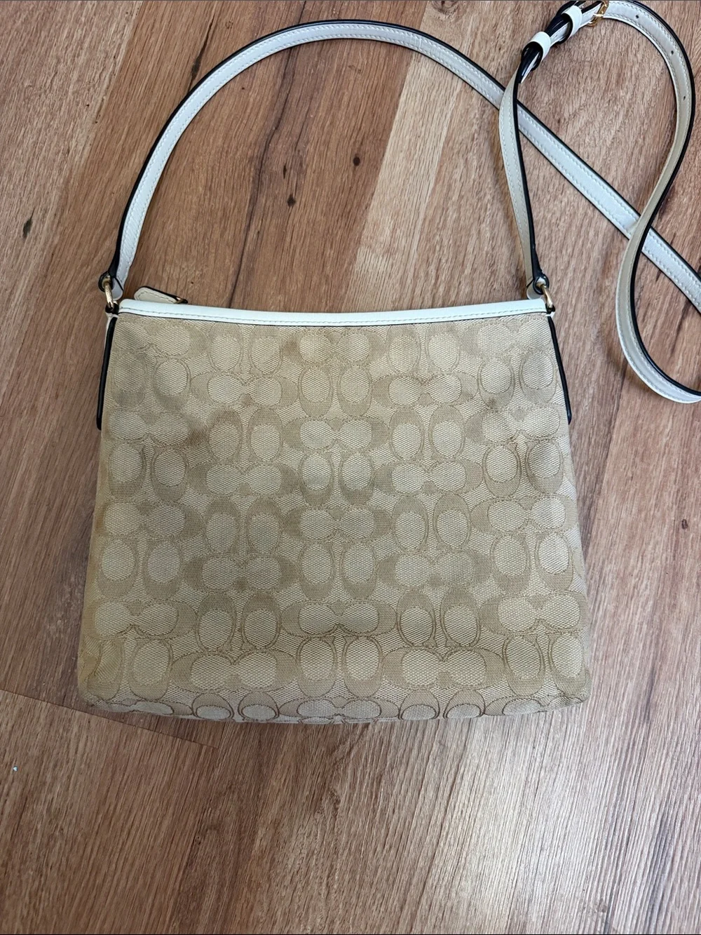 Coach Khaki and Chalk Signature Crossbody, canvas with leather trim   F29960